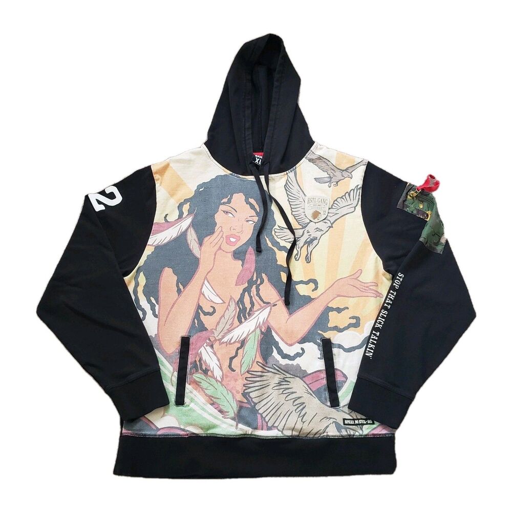 Vintage Hustle Gang Stop That Slick Talkin Sz XL(FITS M/L) Mens Garden Hoodie